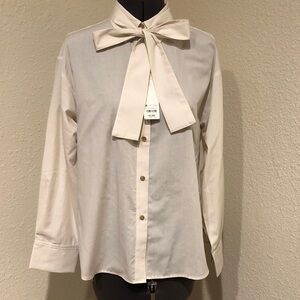 Elegant Cream Bow Tie Blouse